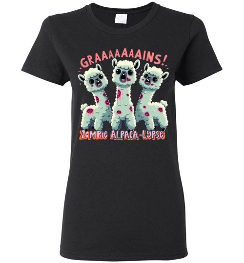 t-shirt: Halloween GRAINS Zombie Alpaca-lypse Gildan Ladies Short-Sleeve T-Shirt Purely Alpaca