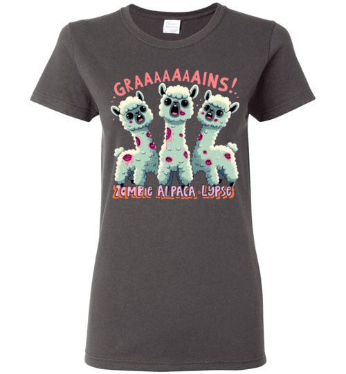 t-shirt: Halloween GRAINS Zombie Alpaca-lypse Gildan Ladies Short-Sleeve T-Shirt Purely Alpaca