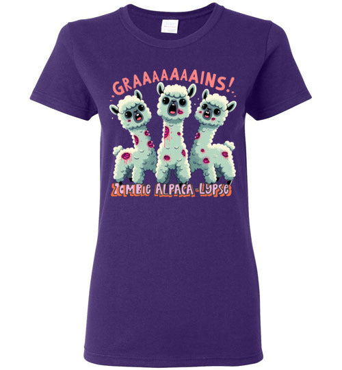 t-shirt: Halloween GRAINS Zombie Alpaca-lypse Gildan Ladies Short-Sleeve T-Shirt Purely Alpaca