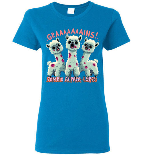 t-shirt: Halloween GRAINS Zombie Alpaca-lypse Gildan Ladies Short-Sleeve T-Shirt Purely Alpaca