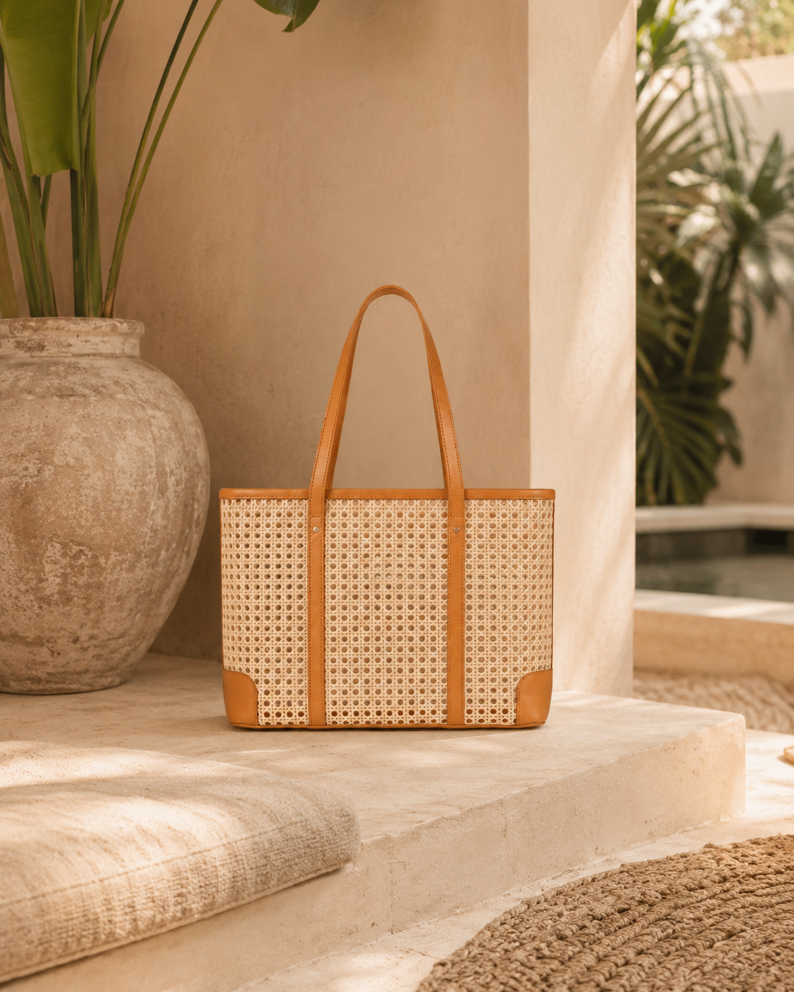 Dian Leather and Rattan Tote Bag Village Thrive