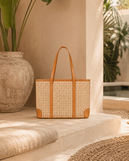 Dian Leather and Rattan Tote Bag Village Thrive