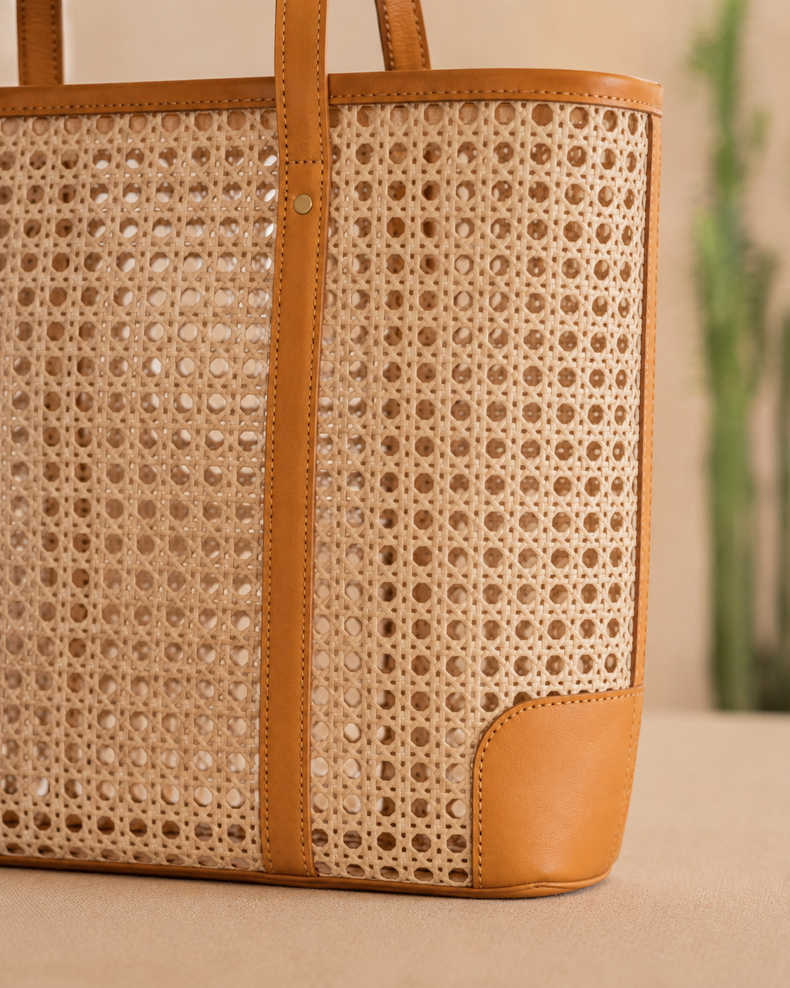 Dian Leather and Rattan Tote Bag Village Thrive
