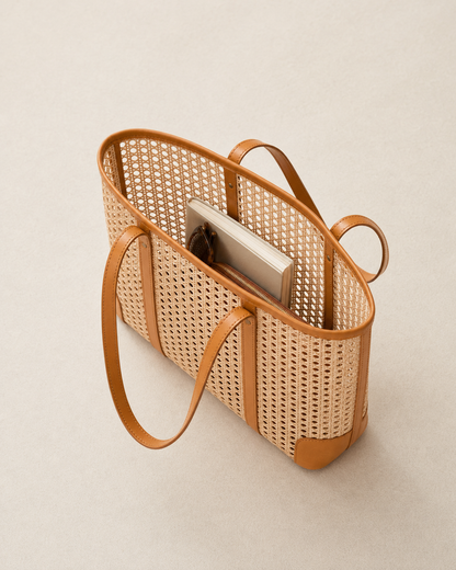 Dian Leather and Rattan Tote Bag Village Thrive