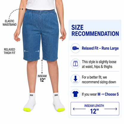 Women's Easy Pull on Bermuda Shorts in Denim and Twill