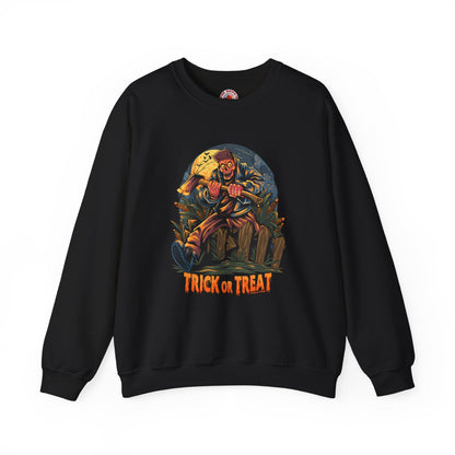 Axe Wielding Zombie Trick or Treat Crewneck Sweatshirt The Devil's Pickle