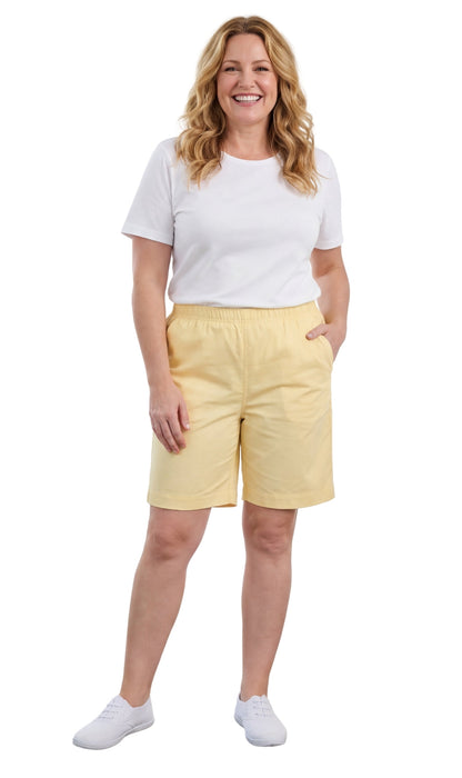 Women's Pull On Denim & Twill Shorts with stretch waist - No zipper or buttons