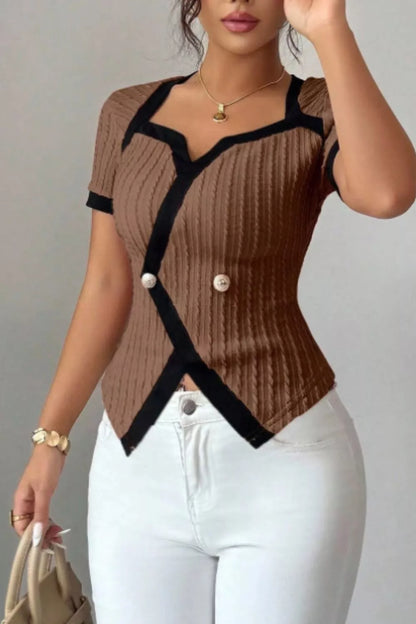 Contrast Trim Short Sleeve Top New Era Fashion LLc