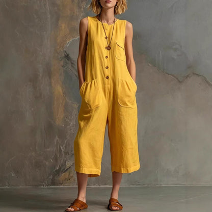 Women's Retro Sleeveless Wide-Leg Cropped Jumpsuit FitiqueFit