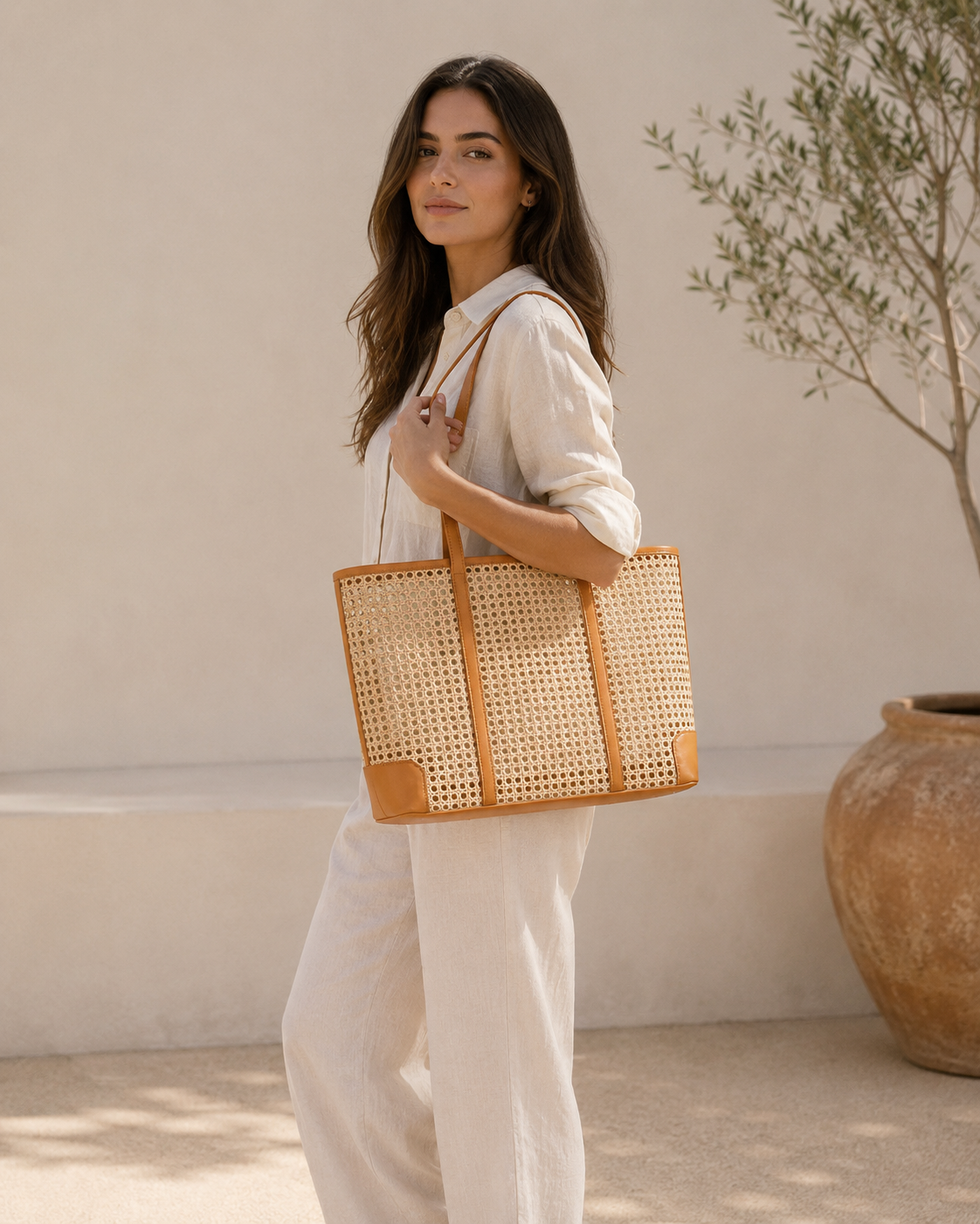 Dian Leather and Rattan Tote Bag Village Thrive