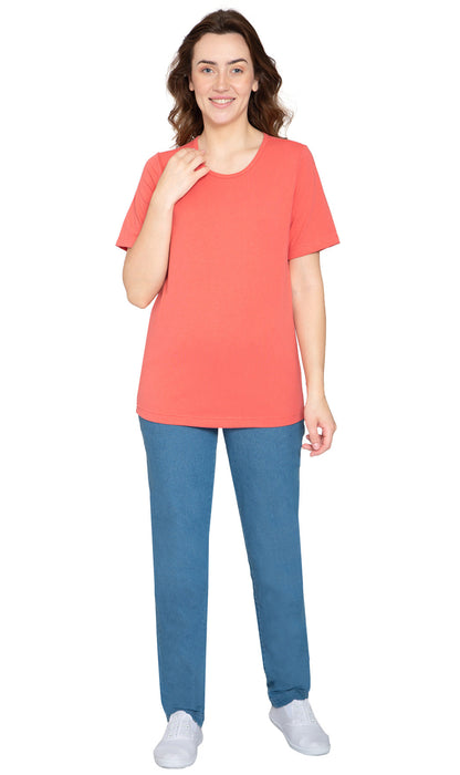 Women's Relaxed Fit Short-Sleeve Crew neck knit Tee Shirt
