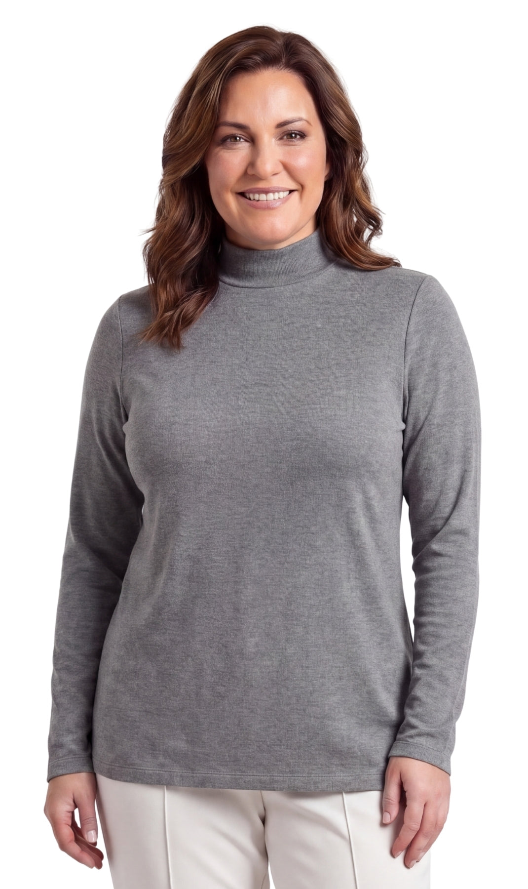Women's Long Sleeve Cotton Blend Mock Neck Top - An All-Season Essential
