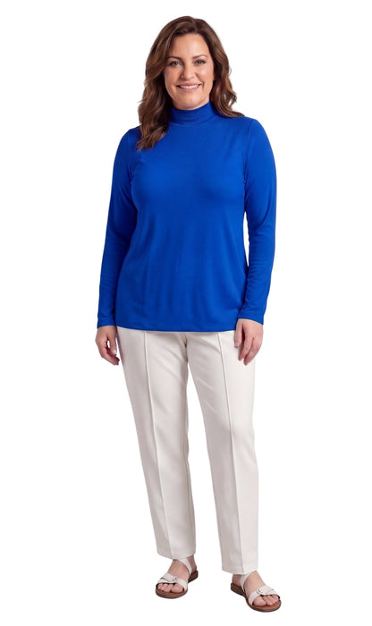 Women's Long Sleeve Cotton Blend Mock Neck Top - An All-Season Essential