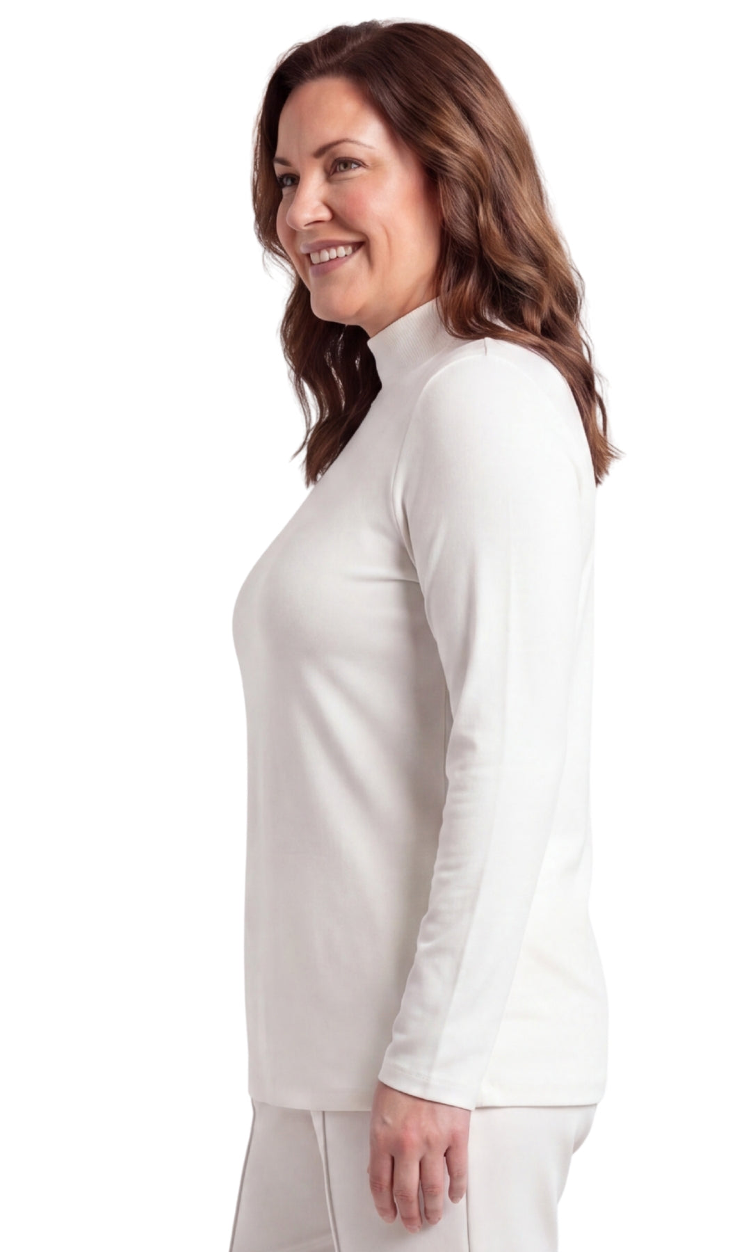 Women's Long Sleeve Cotton Blend Mock Neck Top - An All-Season Essential