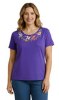 Women's Scalloped Neckline Embellished Tee