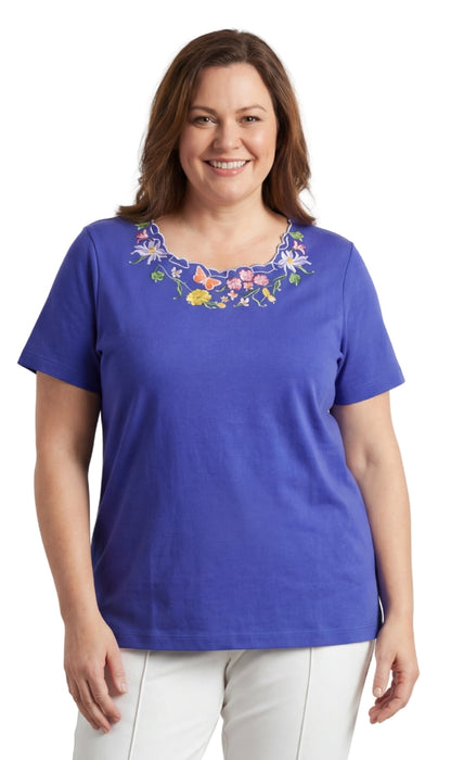 Women's Scalloped Neckline Embellished Tee