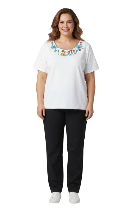Women's Scalloped Neckline Embellished Tee