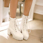 Women’s Chunky Heel PU Martin Boots | Large Size High Heel Boots FitiqueFit