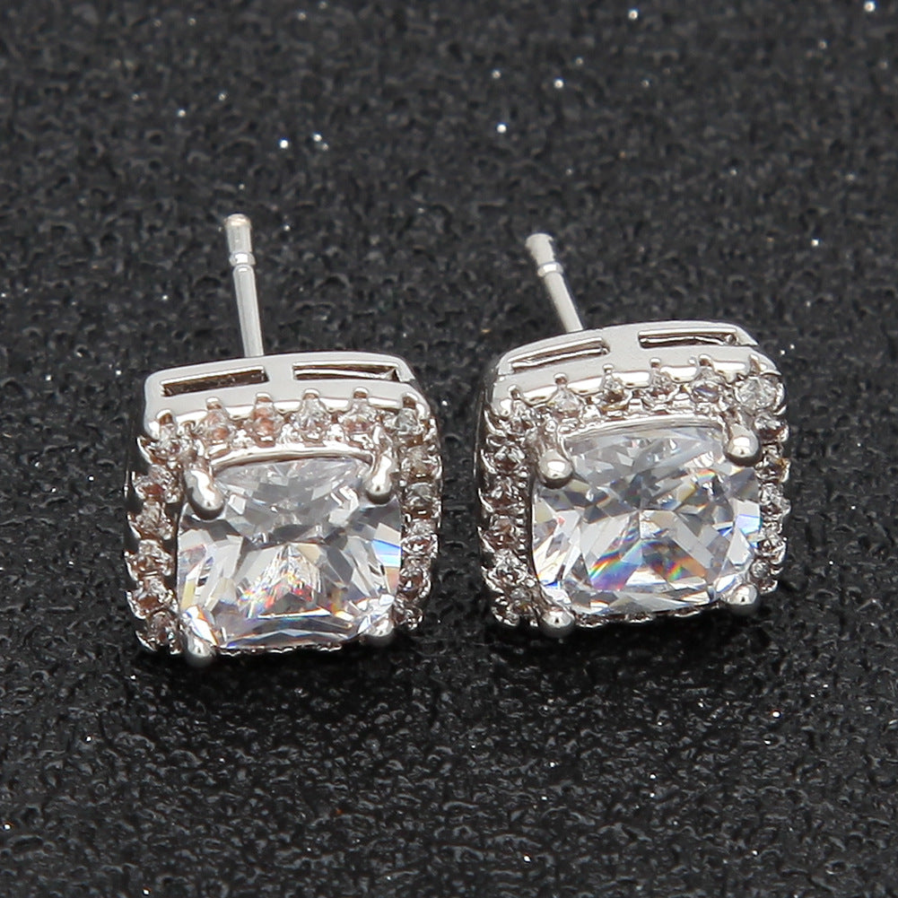 Hip Hop Four-Prong Black Zircon Earrings