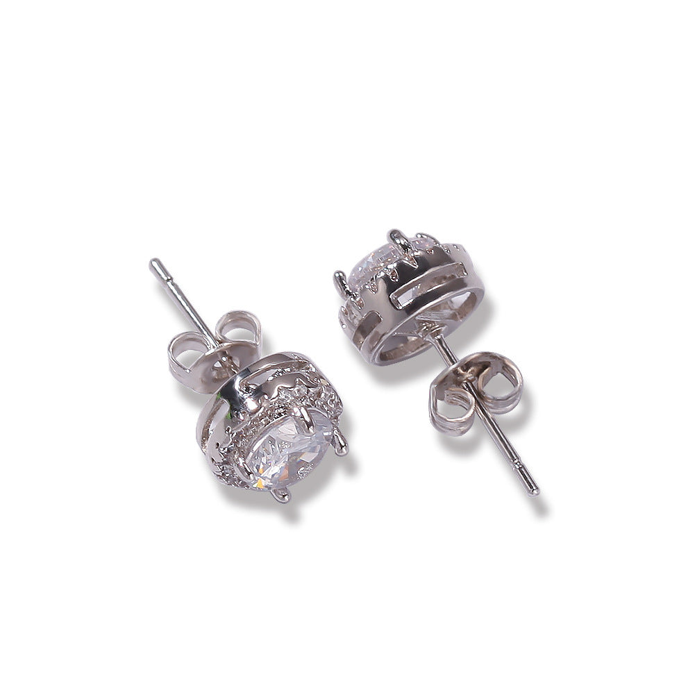 Hip Hop Four-Prong Black Zircon Earrings