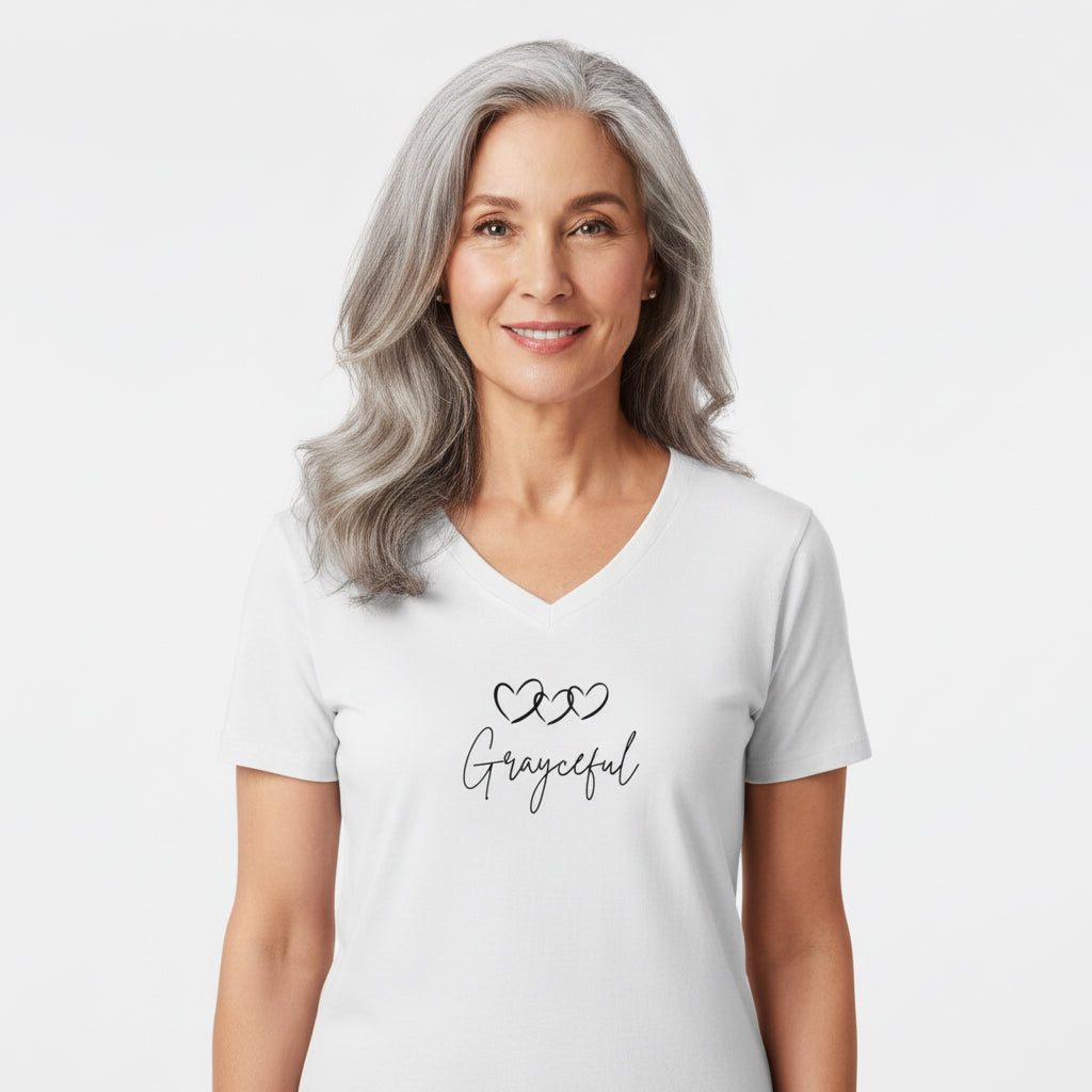 Grayceful 3 hearts Ladies' V-Neck T-Shirt Grayceful LLC