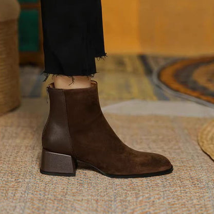 Women’s Suede Mid-Heel Martin Boots – Chic Casual Ankle Boots FitiqueFit