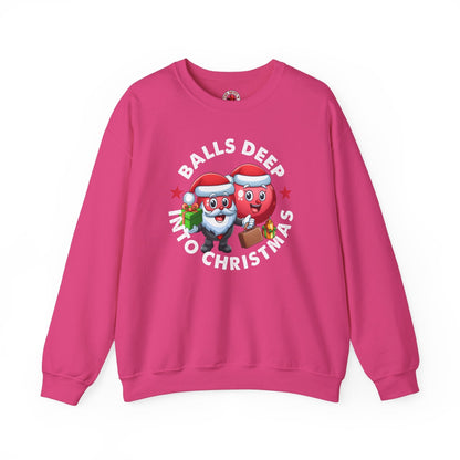 Balls Deep Into Christmas Crewneck Sweatshirt The Devil's Pickle