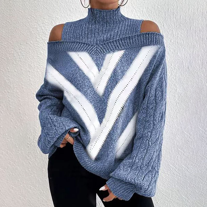 Women’s Elegant Off-Shoulder Turtleneck Sweater — Long Sleeve Knit Top FitiqueFit
