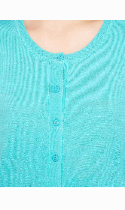 Women's Button Front Cardigan with a Unique Elbow Cuff Style