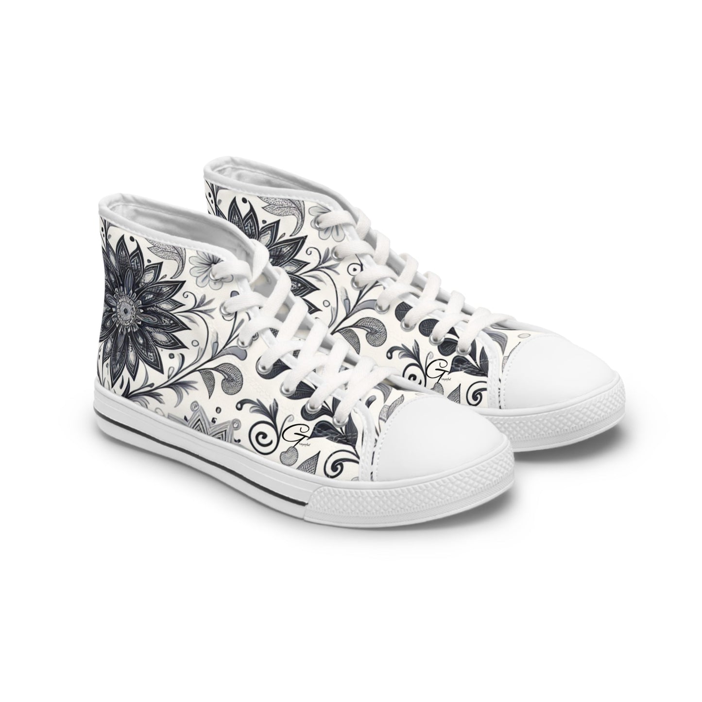 Elegant Floral Women's High Top Sneakers | Stylish Footwear for All Occasions, Casual Wear, Unique Gifts, Trendy Sneakers, Fashion Footwear Grayceful LLC