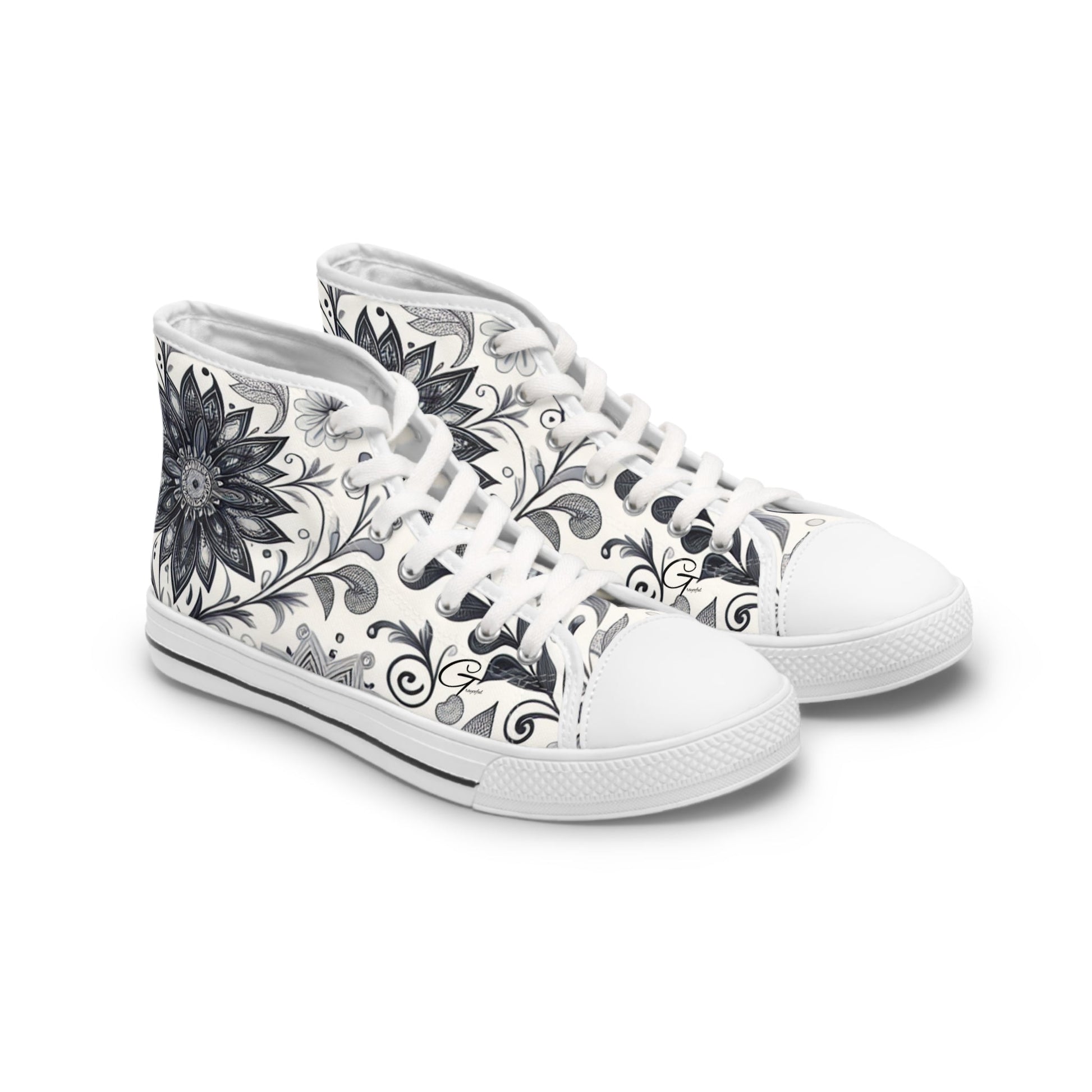 Elegant Floral Women's High Top Sneakers | Stylish Footwear for All Occasions, Casual Wear, Unique Gifts, Trendy Sneakers, Fashion Footwear Grayceful LLC