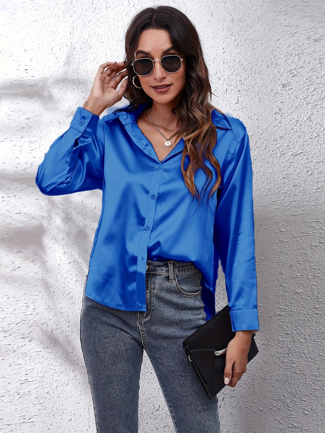 Hot Style In-Kind Shooting Satin Shirt Women'S Satin Imitation Long-Sleeved Shirt New European And American Cross-Border Women'S Clothing NovaCart