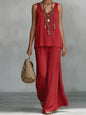 Women's Bohemian Wide-Leg Pants & V-Neck Vest Set – 3D Print FitiqueFit
