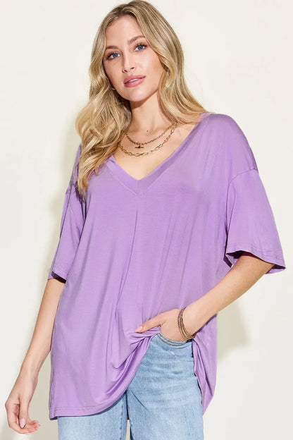 Basic Bae Full Size Bamboo V-Neck Drop Shoulder T-Shirt New Era Fashion LLc