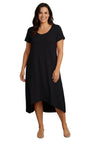 Women's Knit Wide Scoop Neck Short Sleeve Dress in A-line Asymmetrical Hem TURTLE BAY APPAREL