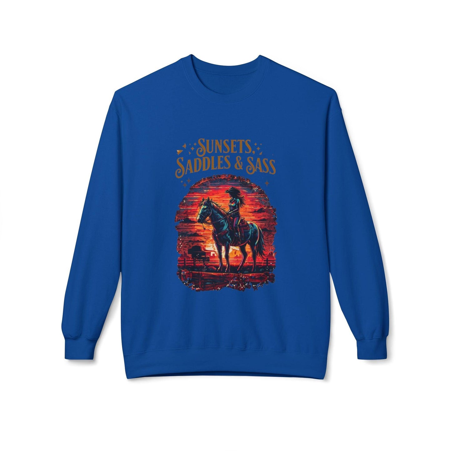 Sunsets Saddles and Sass Softstyle Fleece Crewneck Sweatshirt Country in My Heart