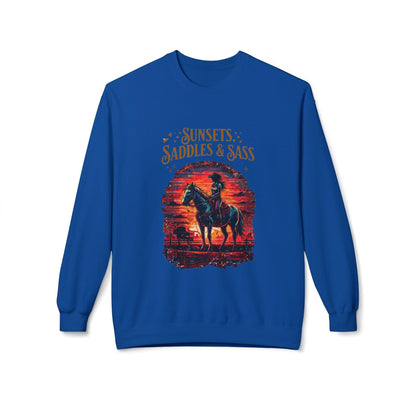 Sunsets Saddles and Sass Softstyle Fleece Crewneck Sweatshirt Country in My Heart
