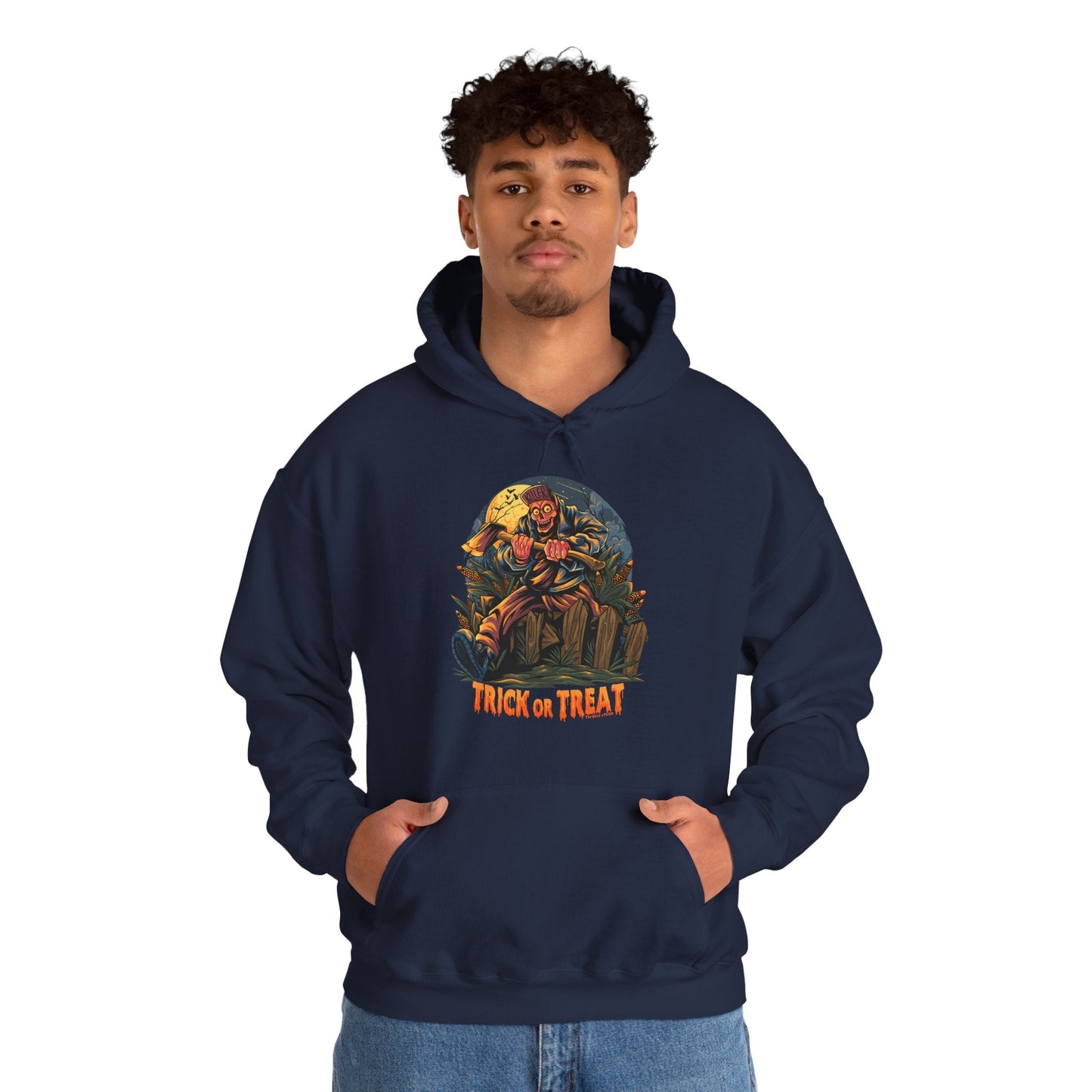 Axe Wielding Zombie Trick or Treat Hooded Sweatshirt The Devil's Pickle
