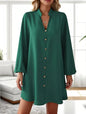 Women's V-Neck Long Sleeve Single-Breasted A-Line Dress FitiqueFit