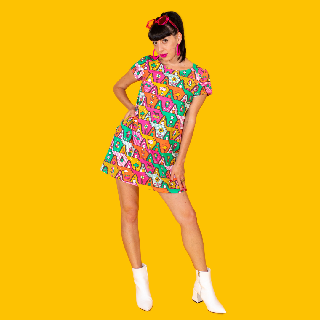 8-Bit A-Frames Tunic in Bright Day Blue Platypus Clothing