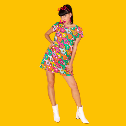 8-Bit A-Frames Tunic in Bright Day Blue Platypus Clothing
