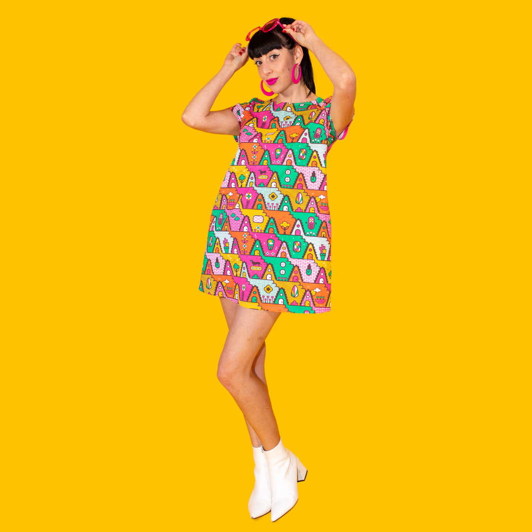 8-Bit A-Frames Tunic in Bright Day Blue Platypus Clothing