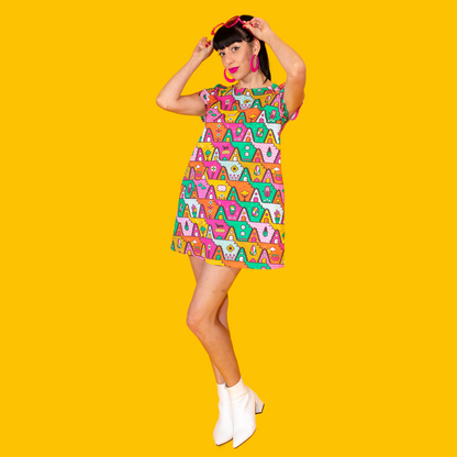 8-Bit A-Frames Tunic in Bright Day Blue Platypus Clothing