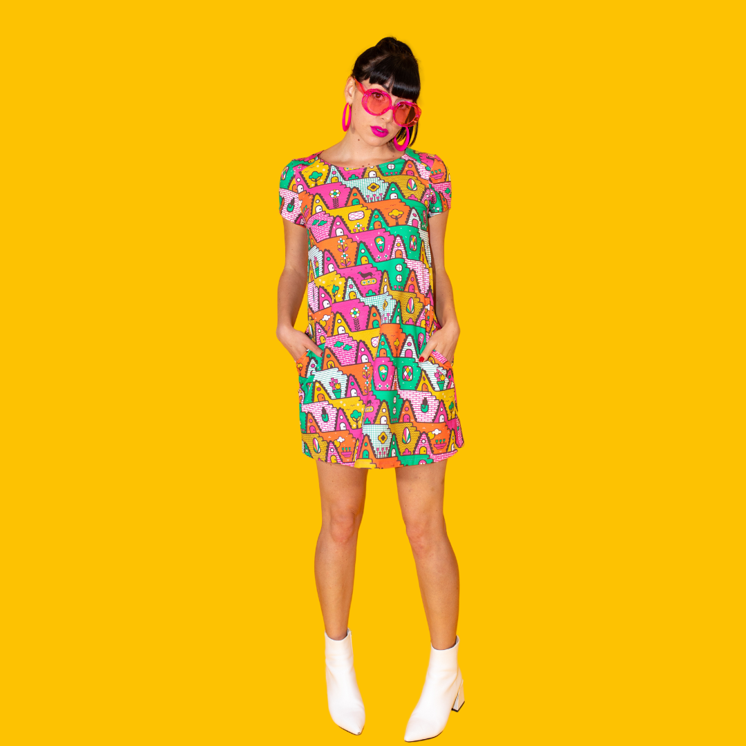 8-Bit A-Frames Tunic in Bright Day Blue Platypus Clothing