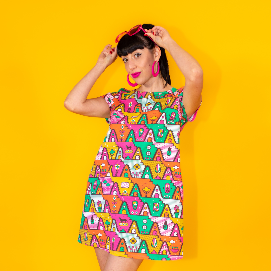 8-Bit A-Frames Tunic in Bright Day Blue Platypus Clothing