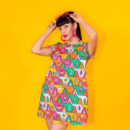 8-Bit A-Frames Tunic in Bright Day Blue Platypus Clothing