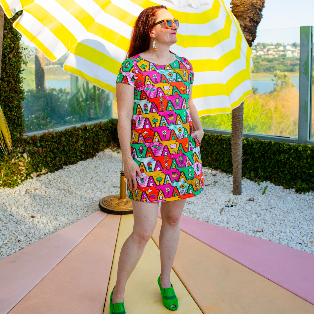 8-Bit A-Frames Tunic in Bright Day Blue Platypus Clothing
