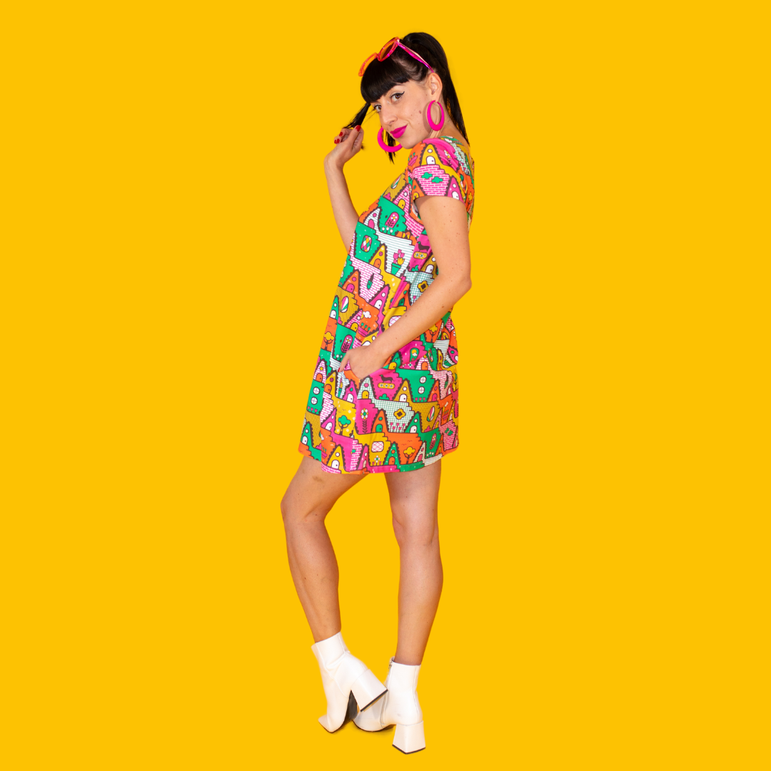 8-Bit A-Frames Tunic in Bright Day Blue Platypus Clothing