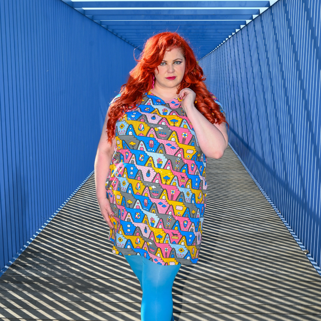 8-Bit A-Frames Tunic in Pretty Pastel Blue Platypus Clothing