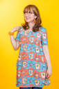 Brownstone Betties Tunic in Red and Blue Blue Platypus Clothing